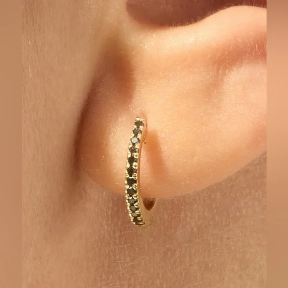 Catbird Fairy Light Black Diamond Hoops (Like-New; Gold/Black;14k) - Picture 11 of 13